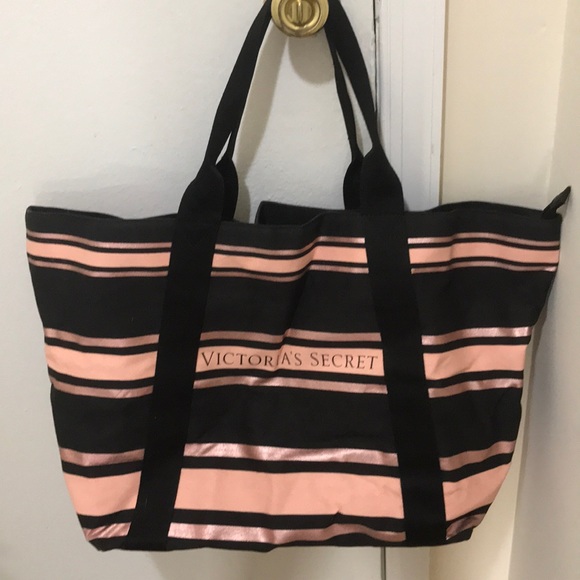 NWOT Victoria’s Secret Pink / Black Striped Tote - Picture 1 of 1